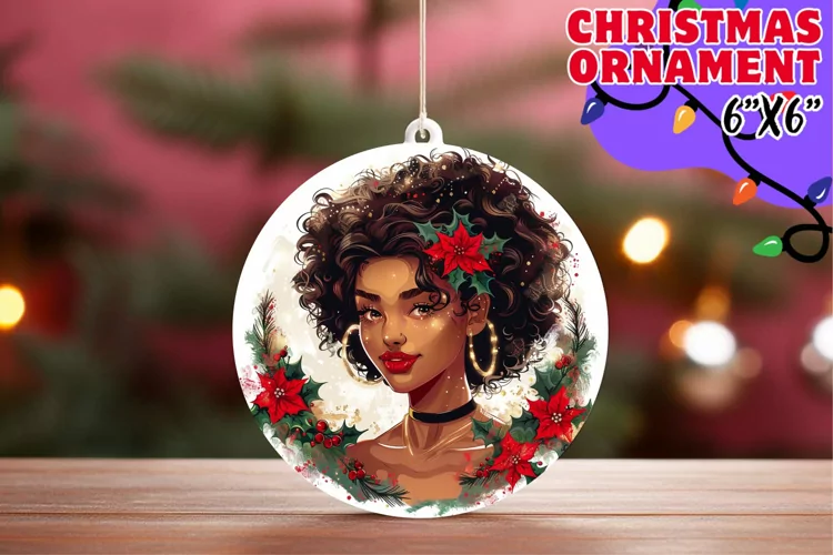 Joyful Circle Keychain Sublimation, Xmas Girl