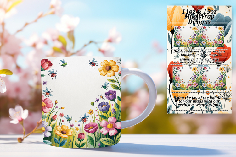 Luxurious 11oz Png Mug Wrap Template , Flowers