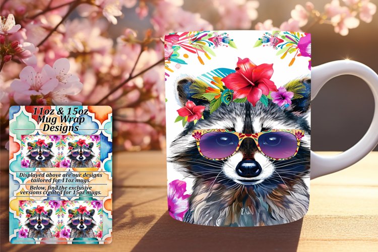 FlowerEmbellished Raccoon Mug Wrap for 11oz/15oz