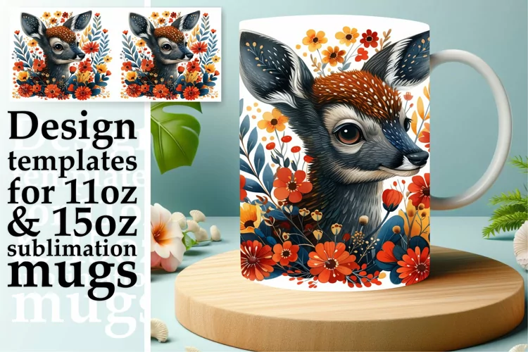 Spring Mug Wrap Sublimation Deer Watercolor Design