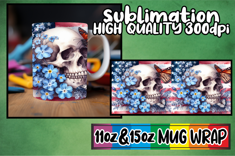 Cozy thoughts 11oz 15oz sublimation wrap, Skull USA