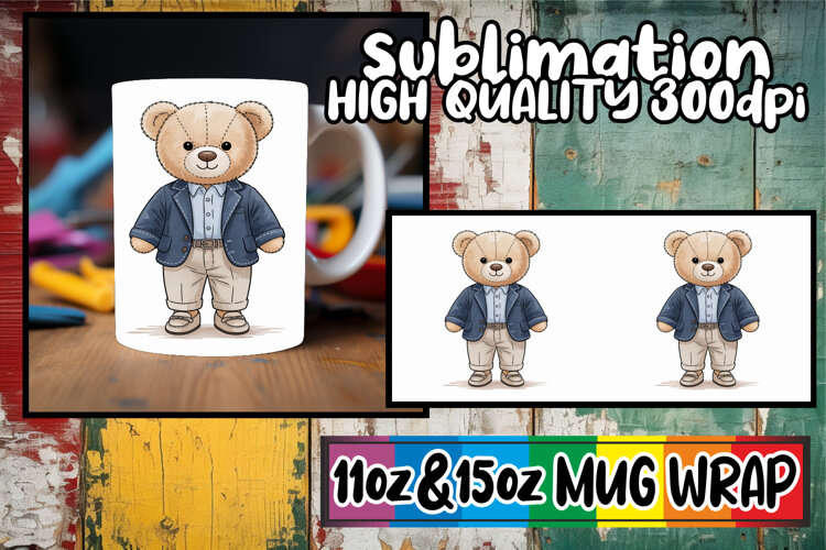 Blissful memories 11oz 15oz mug wrap, Teddy Bear example image 1
