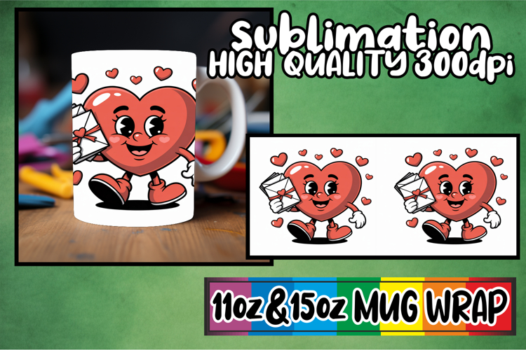 Unique thoughts 11oz 15oz sublimation wrap, Valenines Heart