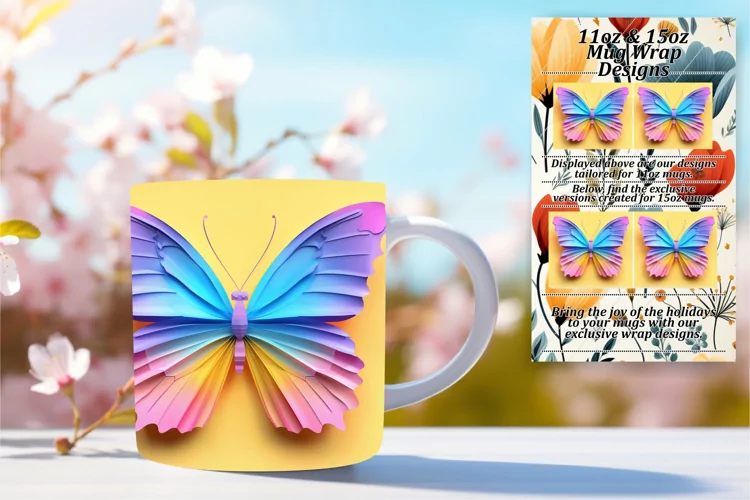 Dynamic Spring Butterfly Magic: 3D Mug Wrap