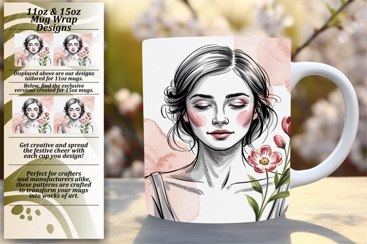 Stunning 15oz Png Mug Wrap Design , Beauty Woman