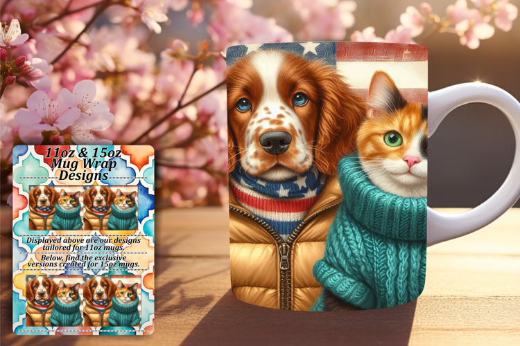 GORGEOUS PNG Mug Wrap Design 15oz , Dog and cat