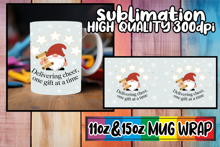 Whimsical mornings 11oz 15oz sublimation wrap, Holiday Gnome
