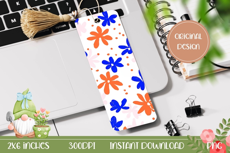 Colorful Bookmark Design, Blue Flowers Bookmark Printable