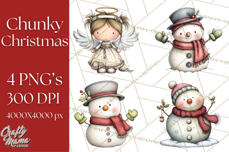 Chunky Watercolor Christmas Characters PNG