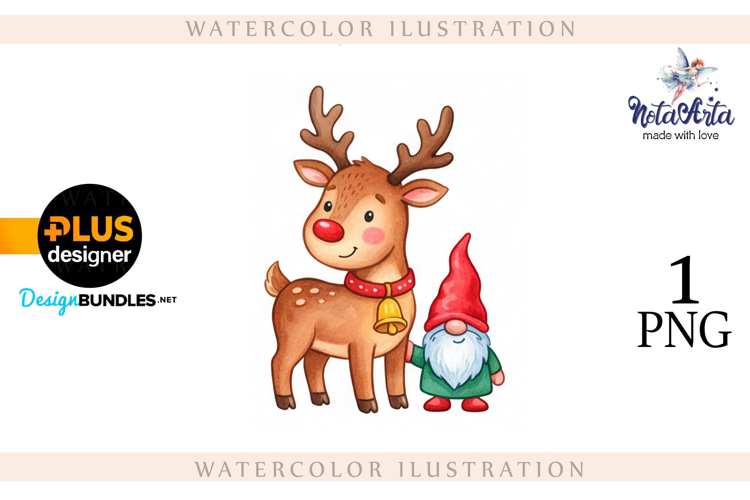 Christmas deer watercolor illustration