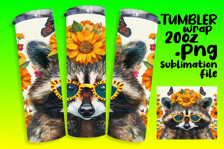 Bright Raccoon with Floral Design Wrap for Tumblers