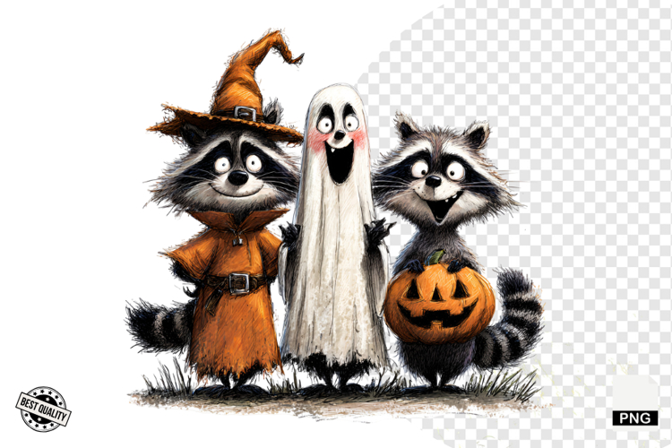 Halloween Spooky Raccoons Clipart example image 1