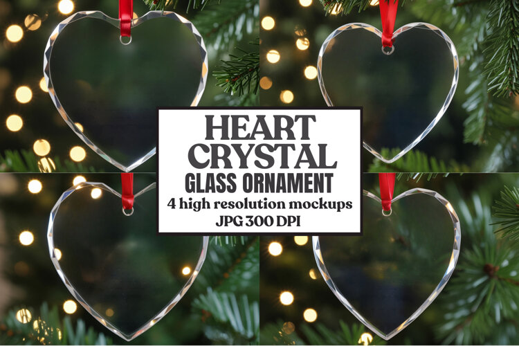 Christmas Heart Crystal Glass Ornament Mockups example image 1