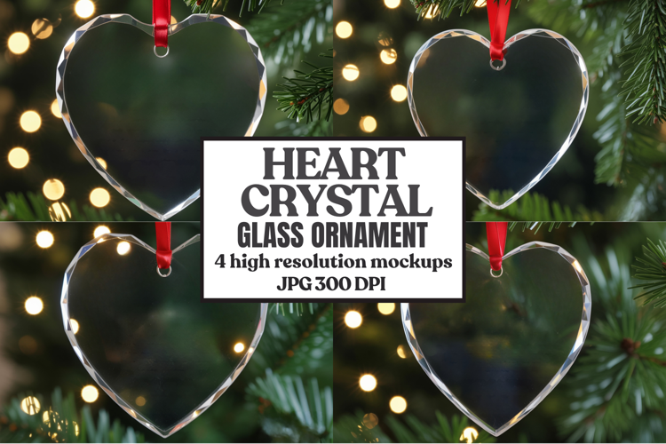 Christmas Heart Crystal Glass Ornament Mockups