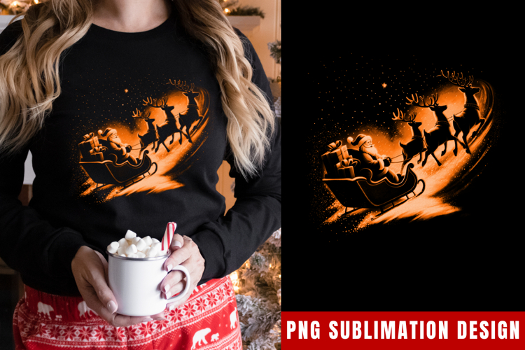 Santa Sleigh PNG, Christmas Holiday Sublimation PNG