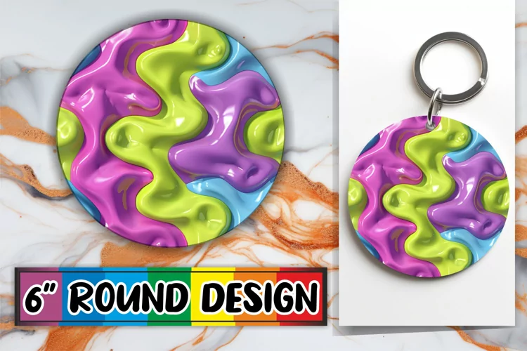 Funky Abstract Inflated Puff Sublimation Keychain Art