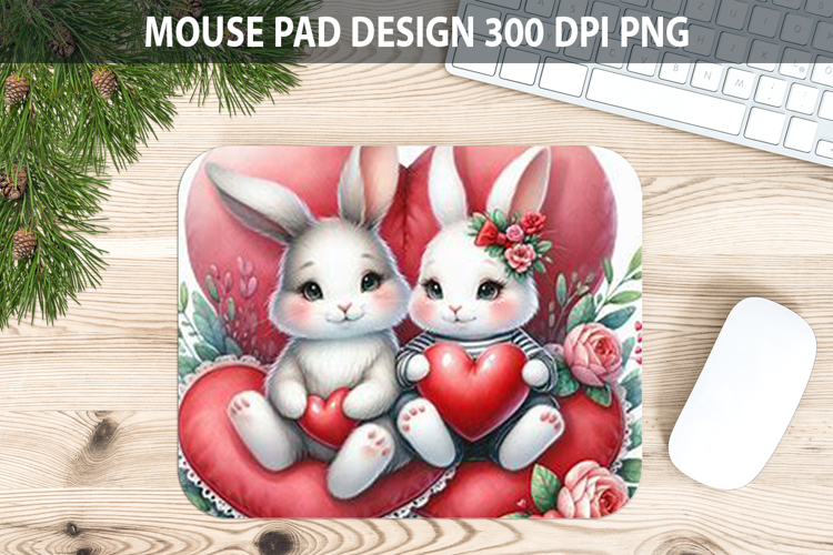 Watercolor Bunny Mouse Pad Sublimation - Valentines PNG