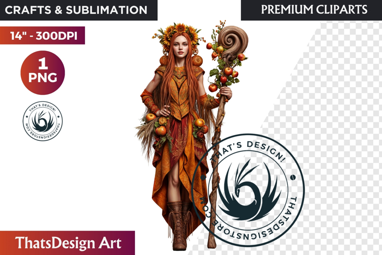 Fantasy Autumn Guardian - Epic Fall Character Clipart PNG