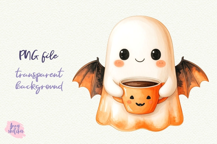 Coffee Ghost PNG Halloween Ghost Cafe Clipart Sublimation