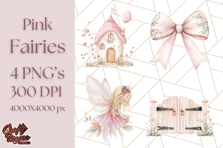 Pastel Pink Fairy Garden Clipart, Enchanted Cottagecore Png example image 1