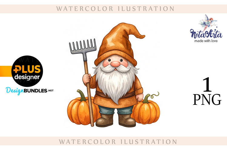 Gnomes with Pumpkin Harvest in Watercolor Style