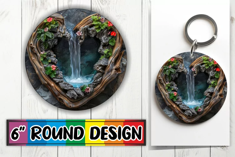 Floral Symphony Circle Design Sublimation 3D Heart Frame