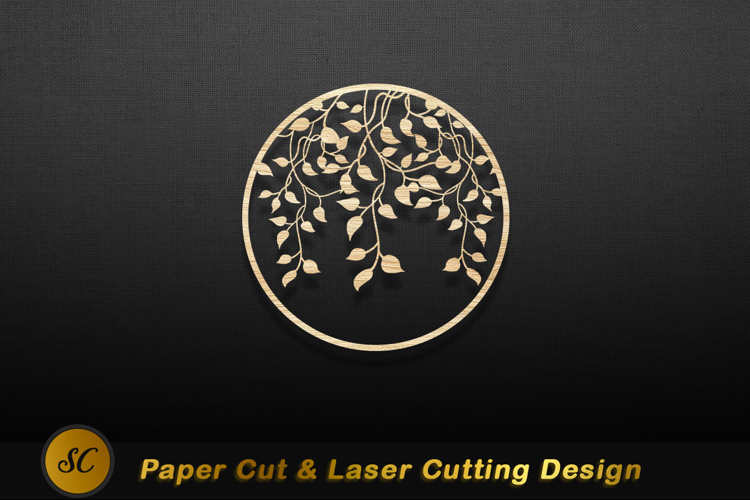 Circular branch leaf pattern wood natural Laser cut