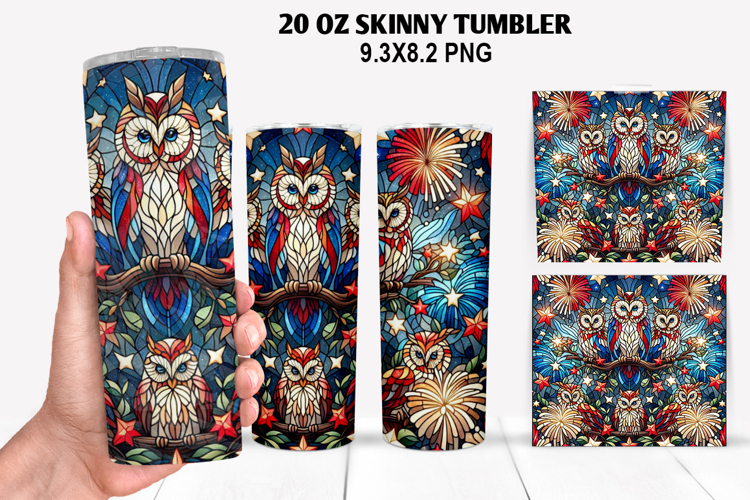 Owls Skinny Tumbler 20oz Wrap Design,4th of july Tumbler PNG