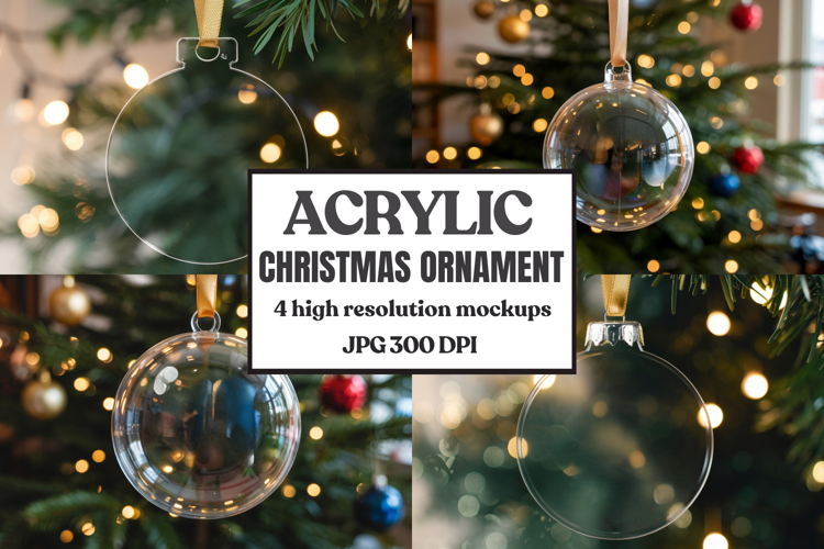 Christmas Acrylic Ornament Mockups | Round Clear Acrylic Orn