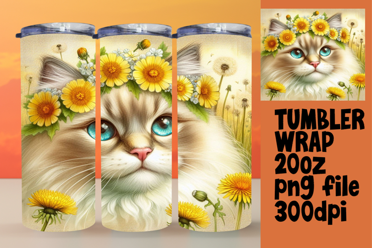 BEAUTY 20oz Tumbler PNG Wrap , Cute Cat