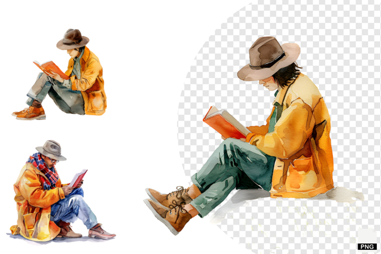 Watercolor Reading Man Clipart