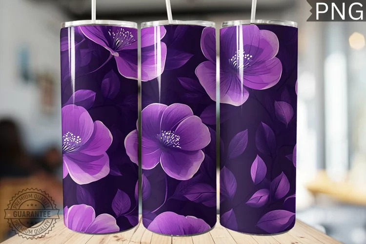 Purple Floral Tumbler Wrap - High Quality 300 Dpi