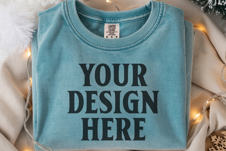 Bay Comfort Colors 1717 Christmas Folded T-Shirt Mockup