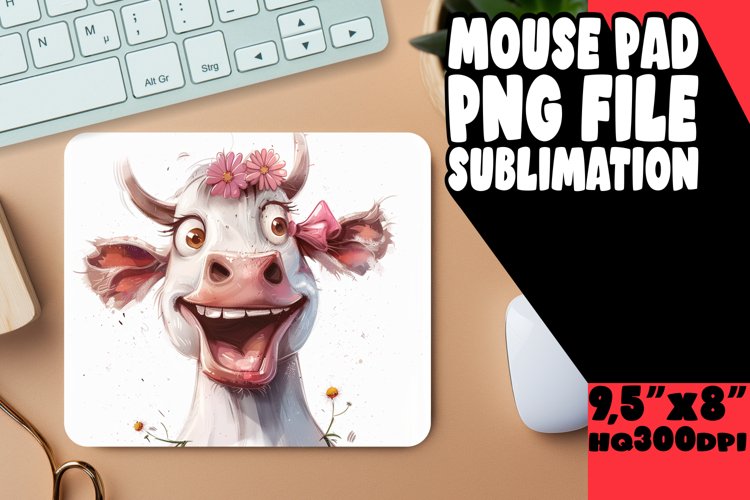 Vibrant Cow Watercolor Mouse Pad,Farmhouse PNG example image 1