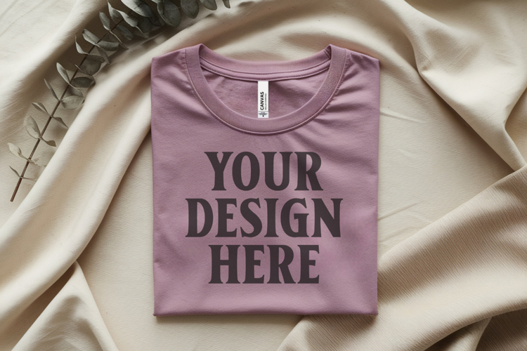 Heather Mauve Bella Canvas 3001 Flat Lay T-Shirt Mockup