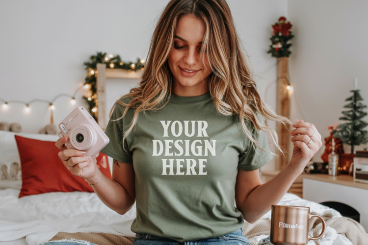 Christmas Bella Canvas 3001 Heather Kelly Shirt Mockup ,Tran