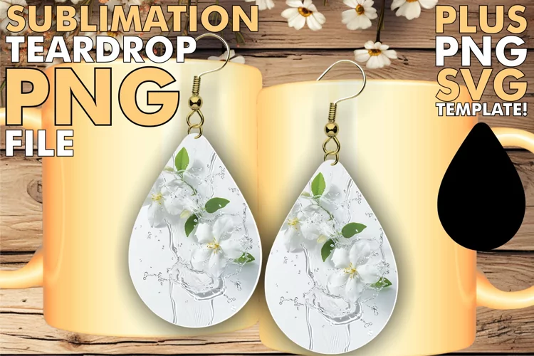 Oceanic Tranquility: Floral Teardrop Earrings Sublimation