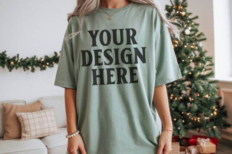 Comfort Colors 1717 Bay Christmas T-Shirt Mockup, Boho example image 1