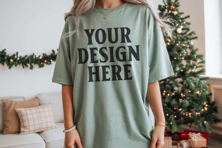 Comfort Colors 1717 Bay Christmas T-Shirt Mockup, Boho