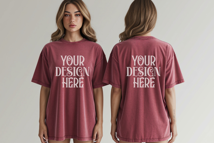 Crimson Comfort Colors 1717 Front & back T shirt Mockup example image 1