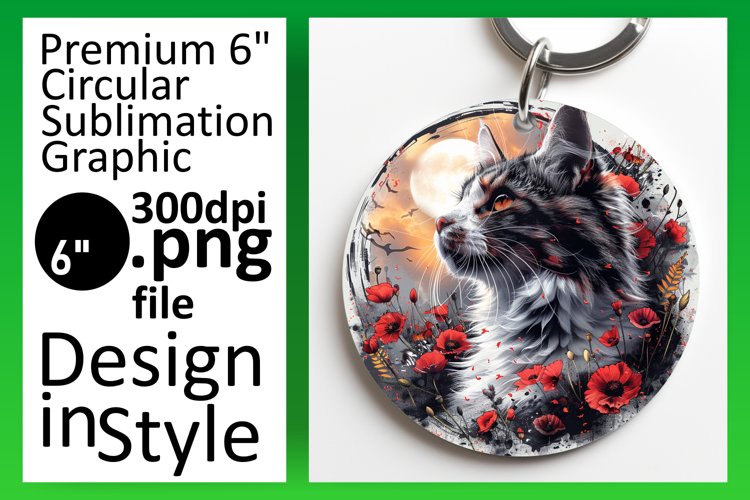 Kitty Joyful Sublimation Circle Design Keychain