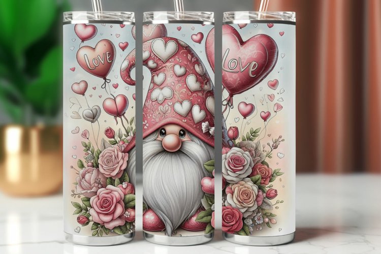Valentine Tumbler Wrap 20 oz - gnome with heart