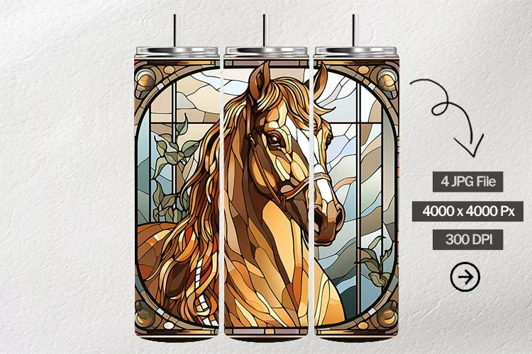 Horse Stained Glass Square Coaster - 04 Variations