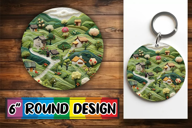 Spring Beauty Scene Circle Kaychain Sublimation Design