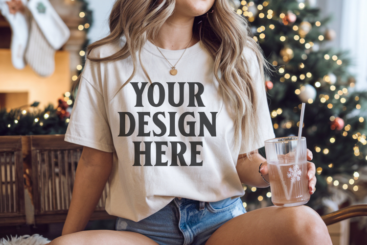 Ivory Christmas Comfort Colors 1717 T-shirt Mockup