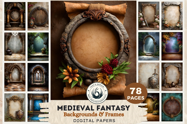 Medieval Fantasy Backgrounds and frames digital papers