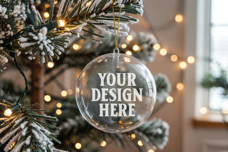 Acrylic Christmas Ornament Mockups | Clear Round Holiday