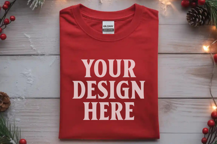 Gildan 64000 Red Folded Christmas Flat Lay T-shirt