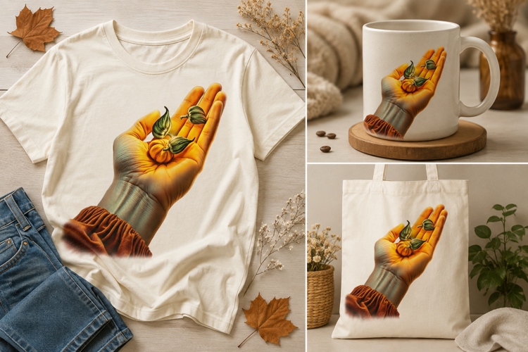 Halloween Hand PNG | Magical Hand Holding Mini Pumpkins