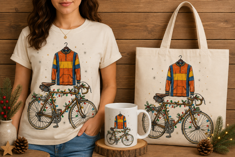 Vintage 1970s Cycling Jersey Christmas Bicycle Design